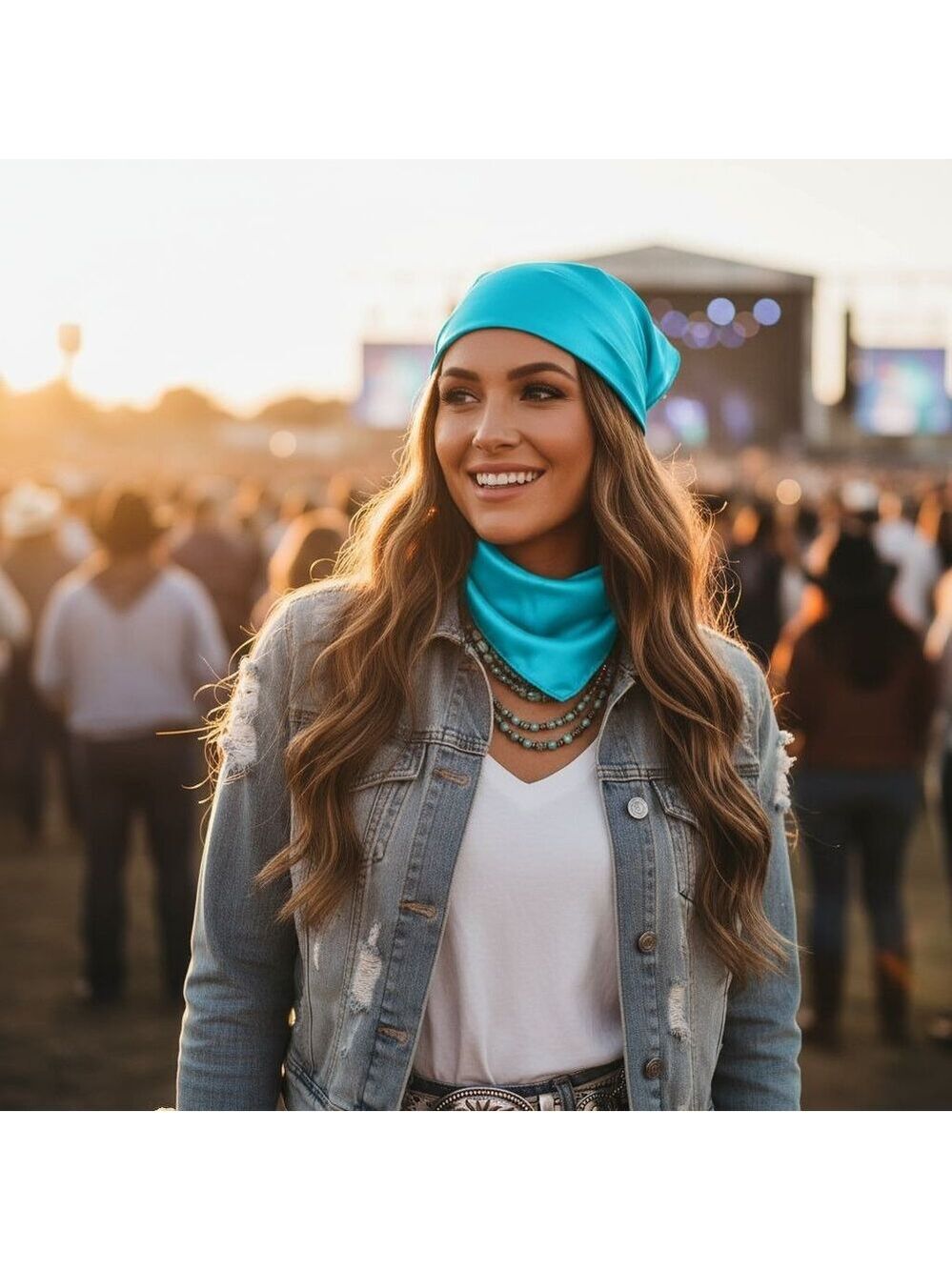 Turquoise Blue Wild Rag Scarf 35x35 Satin Western Cowgirl Cowboy Bandana - Picture 6 of 13